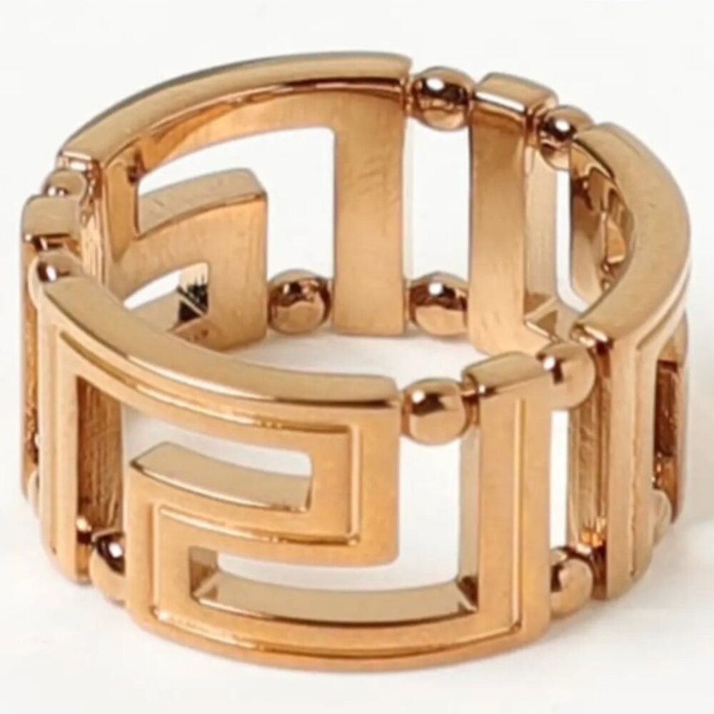Versace Gold Color Metal "Greca" Fashion Jewelry Ring Sz Italy 9 - Picture 3 of 5